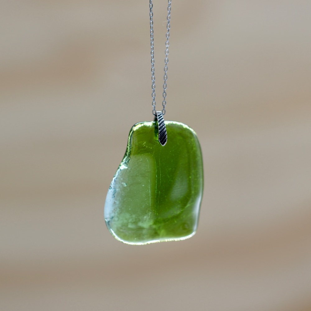 Wine Gin Glass Pendant Necklace Blue Green Handmade Artisan Crafted Unique Gift